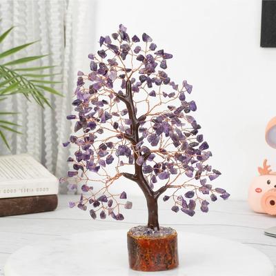 Albero di Cristallo Portafortuna Soprammobile per Articoli Decorativi per la Casa Articolo Regalo - 10-12 Pollici (Filo di rame ametista)