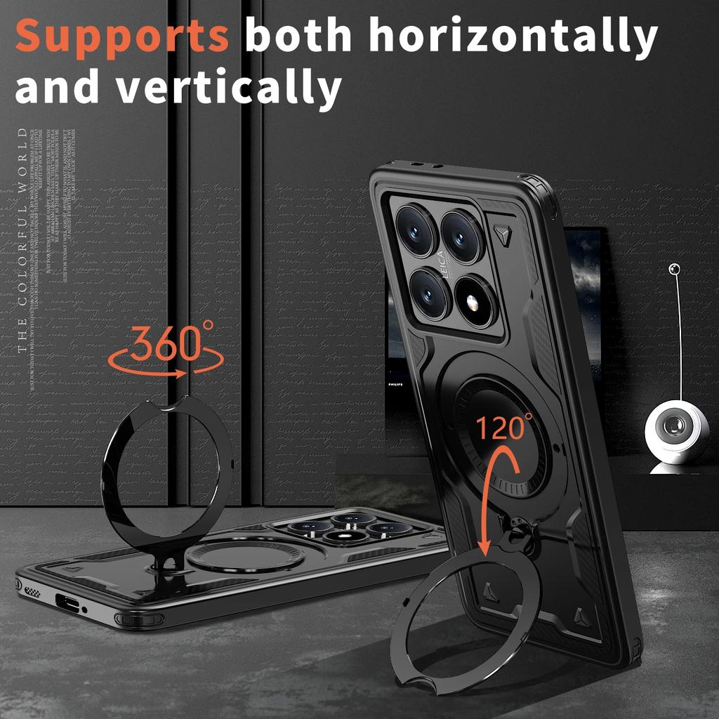 Two Layers Magnetic Attraction Case for Xiaomi 15T Pro 14T Mi15t Mi14t Finger Ring Cover for Xiao Mi 15T