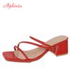Fashion Aphixta 2025 New 4.5cm Red Low Square Heels Slides Women Simple Peep Toe Flip Flops Cool Summer Slippers Sandals Elegant Shoes