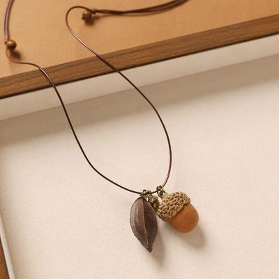 Retro Literary Natural Plant Fruit Necklace Simple Weaving Long Dried Fruit Sweater Chain Female Acorn Pendant