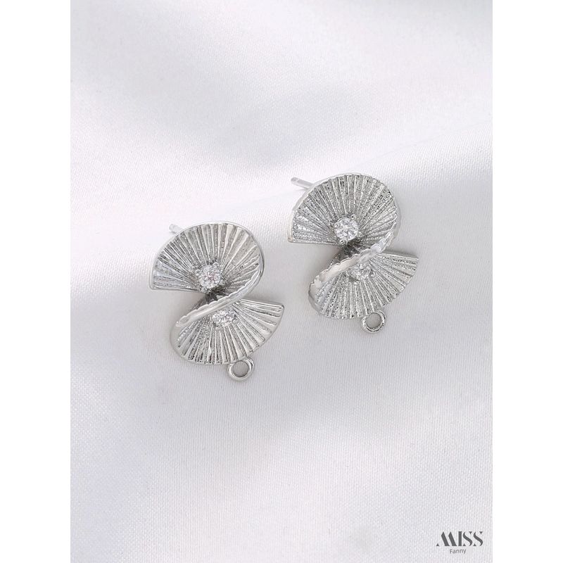 14K Gold-Plated Color Retention Inlaid Zircon Welding Ginkgo Leaf Stud Earrings with Rings DIY Earrings Eardrops Accessories