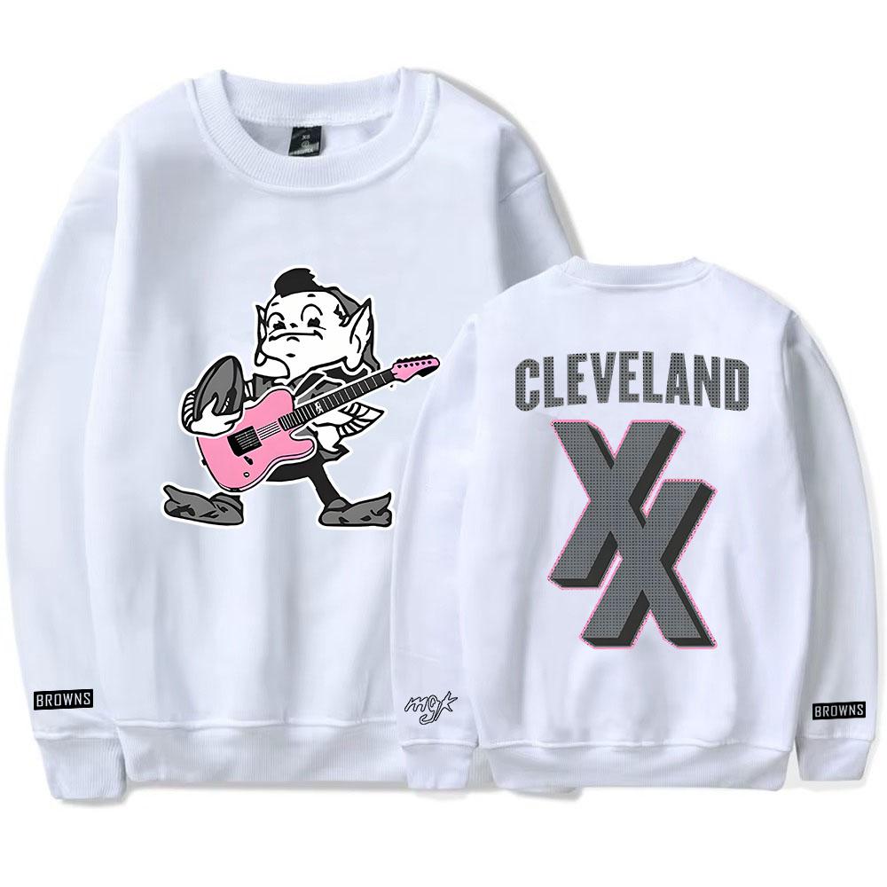 Mgk X Cleveland Browns Crewneck Sweatshirts Long Sleeve Fashion Fleece Pullovers Casual Unisex Streetwear Men Women Clothing
