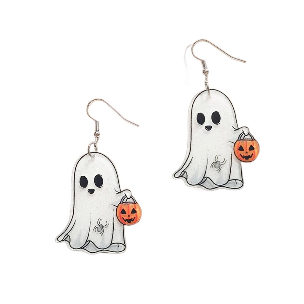 Halloween Cat and Ghost Acrylic Earrings - Quirky Pumpkin Design for Holiday Parties