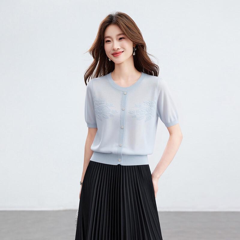 Srcr Women s Silk Blend Jacquard Knit Short Sleeve T-Shirt XL