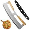 14 Zoll Pizza Schneider, Mezzaluna Hackmesser, Mezzaluna Salat Hackmesser, Pizza Schneider Wiegemesser mit Holzgriff, Großes Pizza Werkzeug…