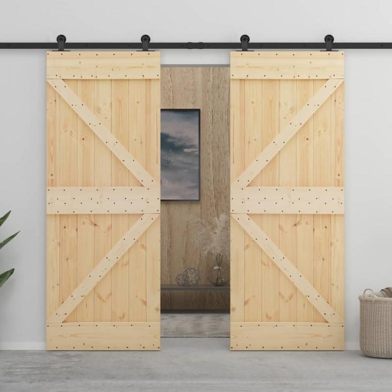 Día y Noche - Día y Noche Puerta corredera con herrajes madera maciza de pino 90x210 cm