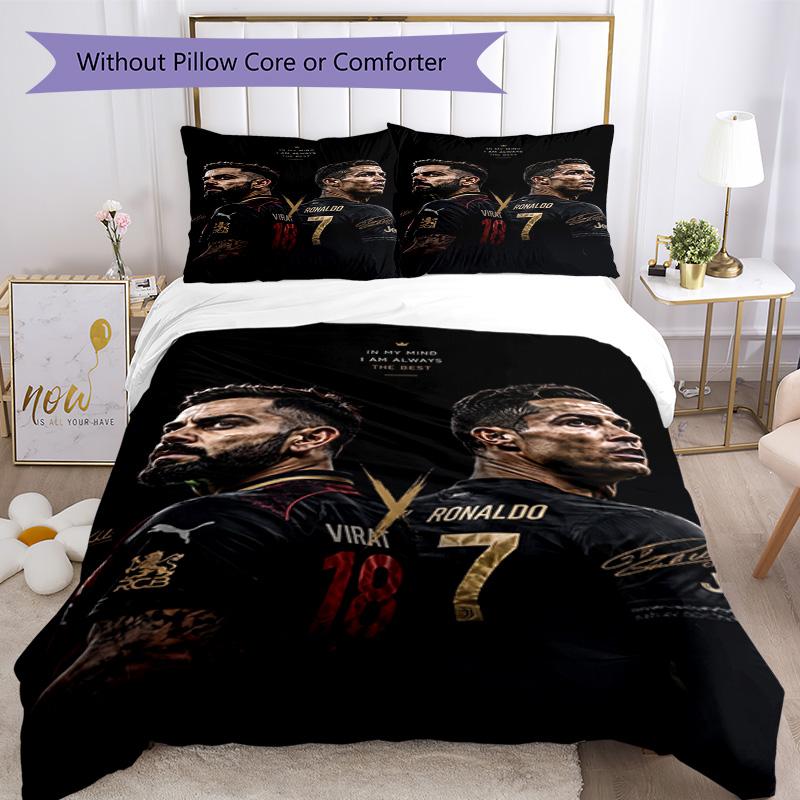 Ronaldo's Player Purple Kit Bedding Set, Breathable Duvet Cover with Pillowcases, Soft Bed Linen for Bedroom Home Decoration, Perfect Festival Birthda