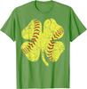 Softball Shamrock Clover St Patricks Day Graphic Tee Distressed Print Casual T-Shirt