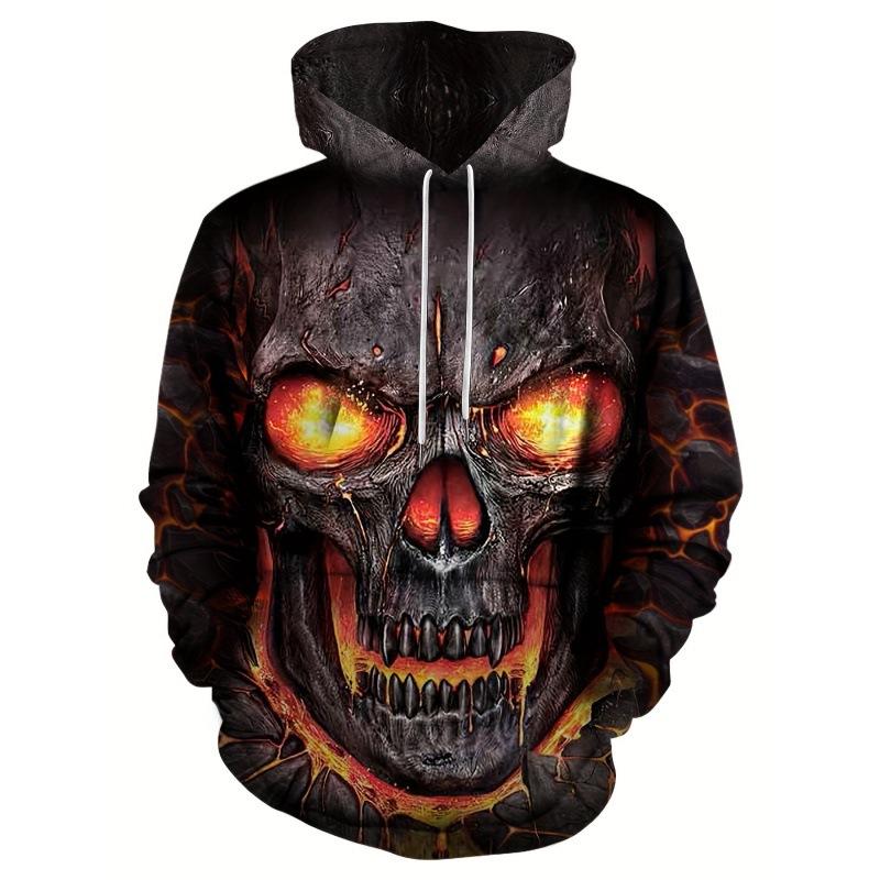 Sudadera con Capucha Estampado Completo 3D Calavera Horror para Hombre Fuego Lava Rayo Llama Streetwear Gótico Pullover