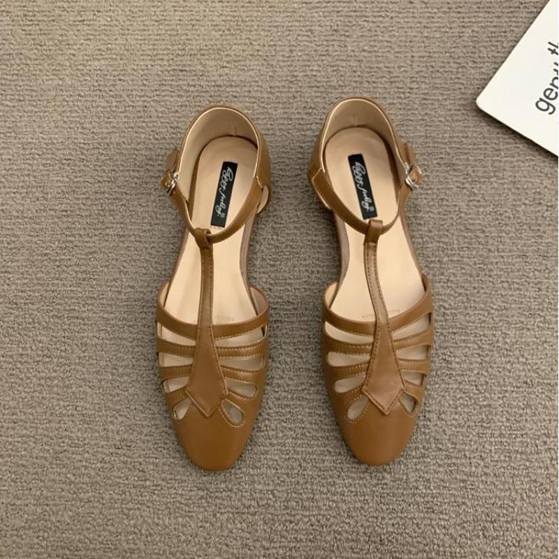 Low Sandals Woman Leather Low-heeled PU Hoof Heels Rome Rubber Fabric Slides Low Sandals Woman Leather Low-heeled Fabric Rome PU