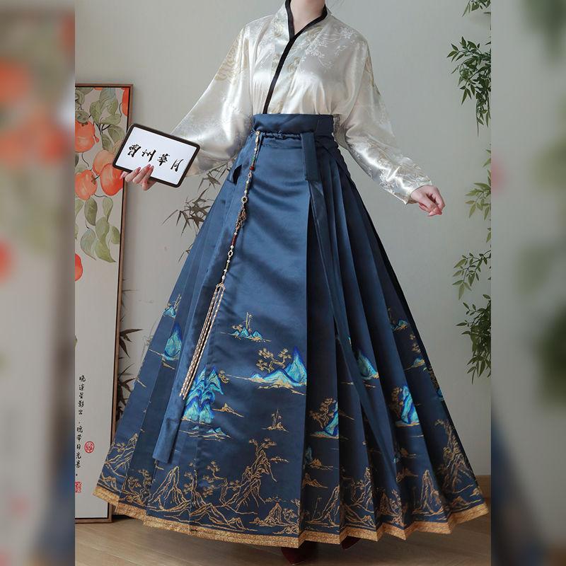 Elegant Hanfu-drakt for kvinner i kinesisk sangdynastistil for daglig vårsommer med skjørt med hesteansikt