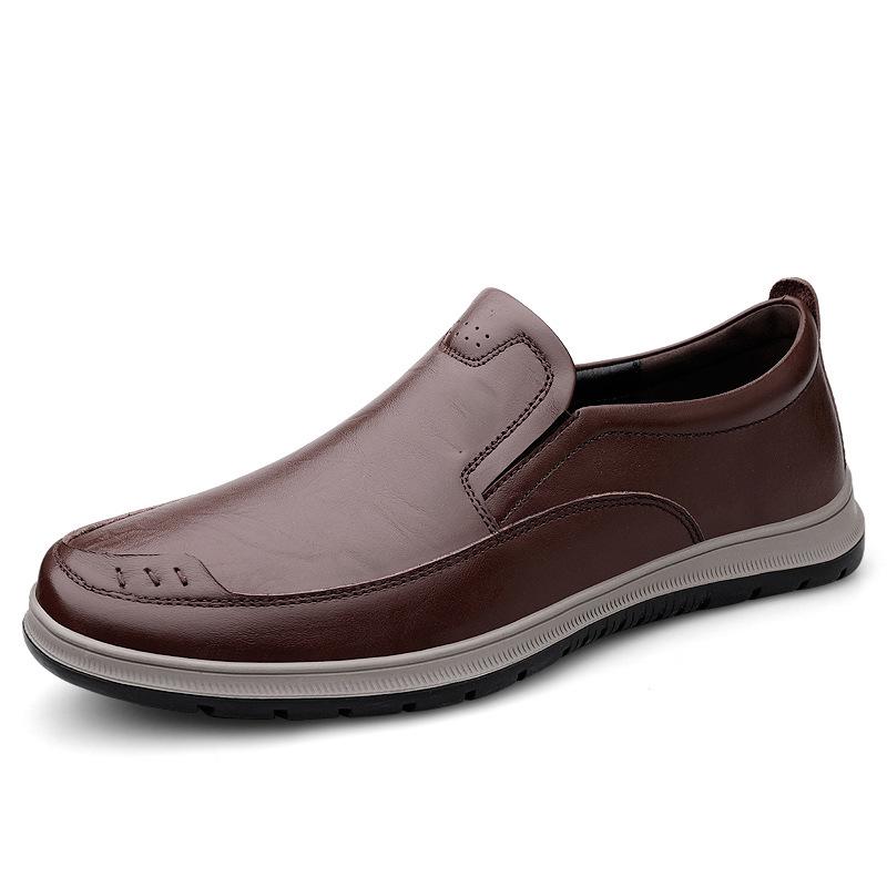 Men s Large Leather Slip-On Business Casual Shoes – Breathable, Soft Sole Cowhide Upper 39 коричневый