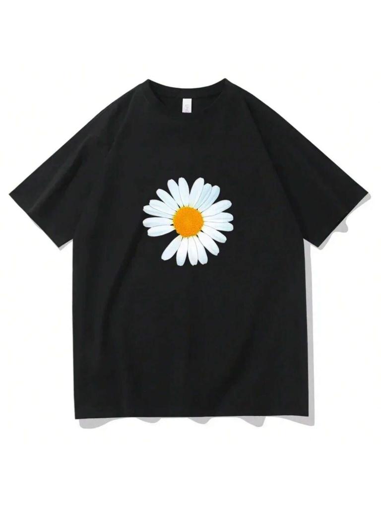 T-shirt con Stampa di Piccole Margherite Stile Coreano Estate Maniche Corte Felpa Hip Hop Streetwear Y2k Vintage Unisex T-shirt Fan 01336