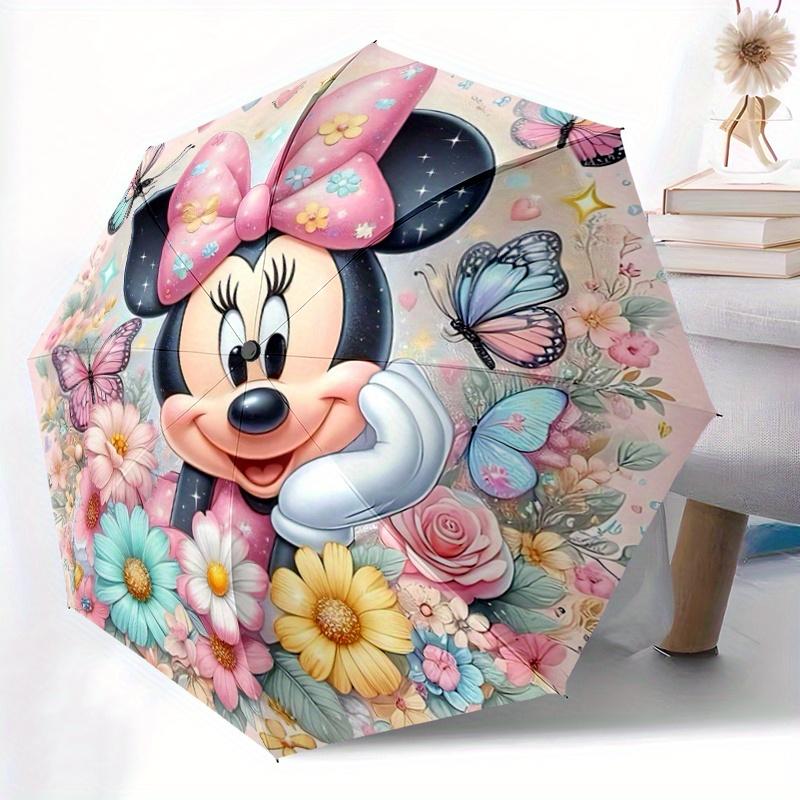 1pc Cute Minnie Flower Pattern Automatic 3-Fold Umbrella, 8 Steel Frames, High-Value Folding Umbrella, Suitable for Office, Travel and Outdo