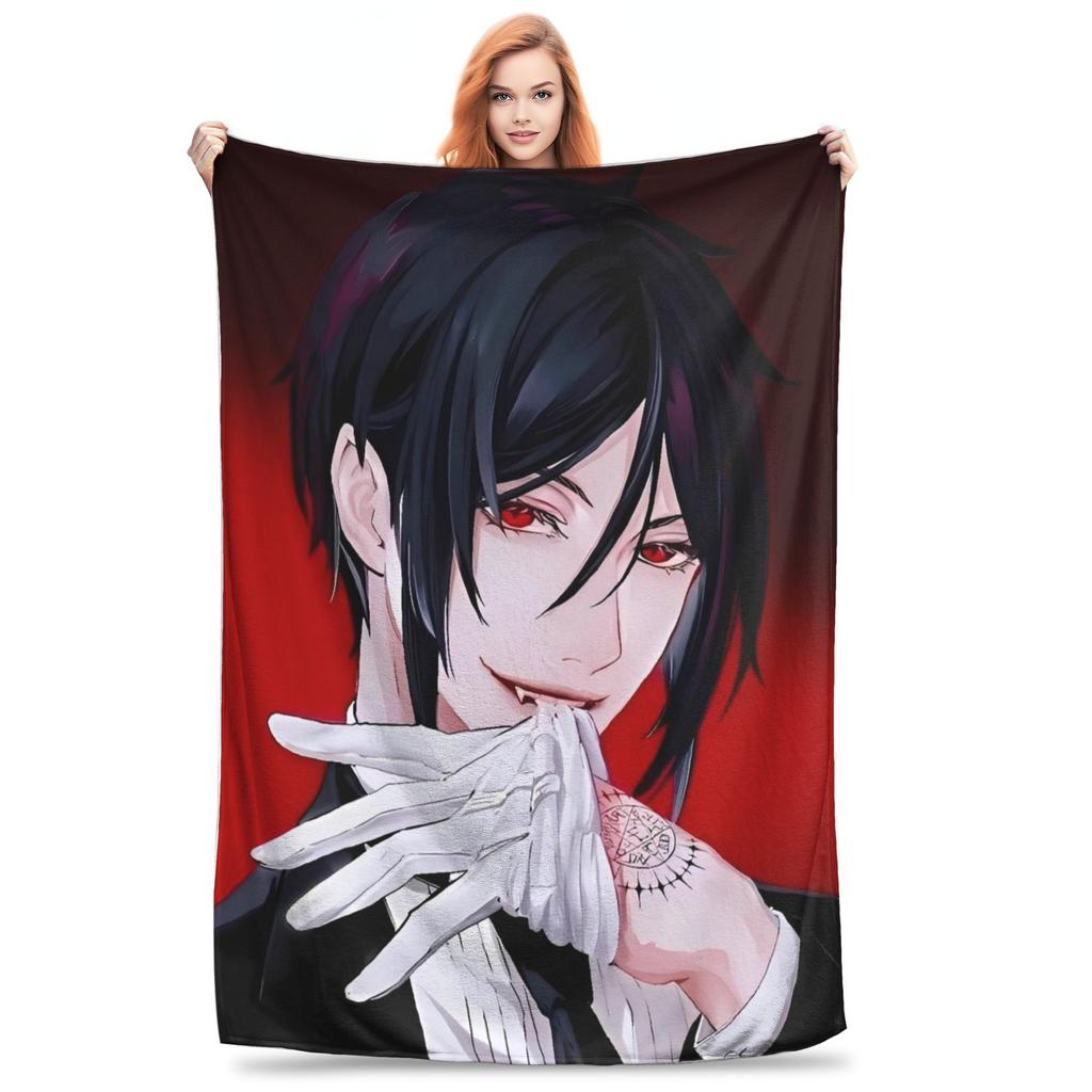 Super Warm BlanketGirls Boys Camping Cartoon Black Butler Throw Blanket Flannel Bedspread For Home Decor Sofa Bed Cover