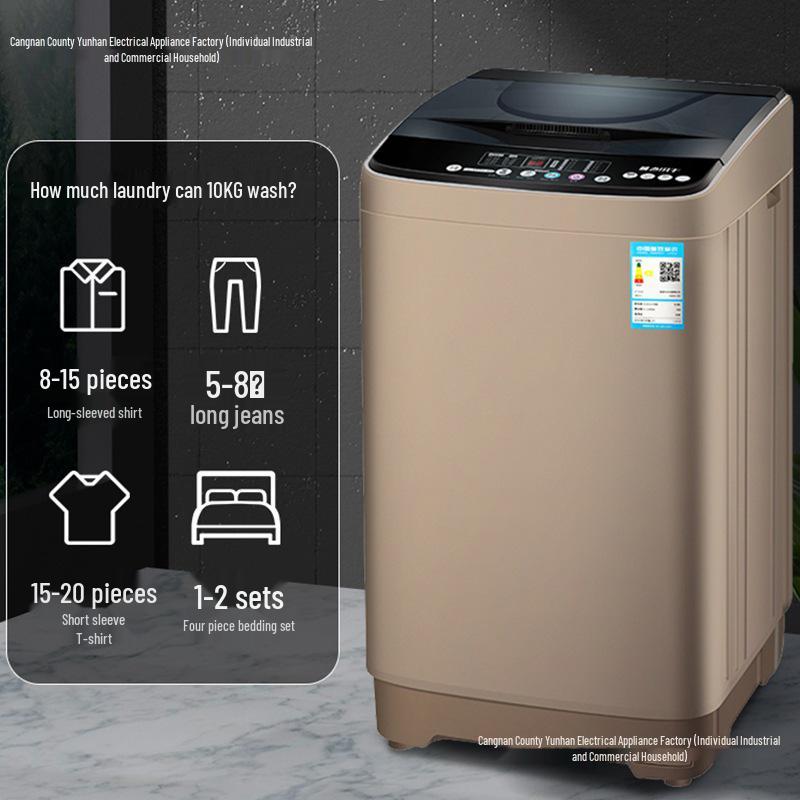 10kg Fully Automatic Washer-Dryer with Compact Pulsator for Households and Rentals