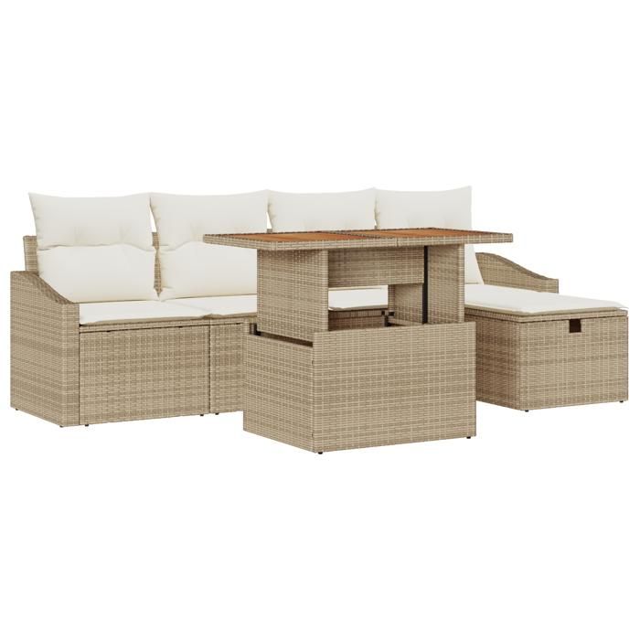 VidaXL Ensemble de Canapé de Jardin 6 Pièces avec Coussins Beige Poly Rotin 3360019