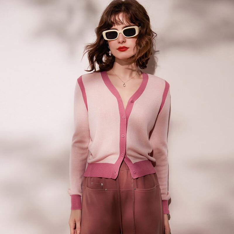 Women's V-Neck Color-Block Knit Cardigan