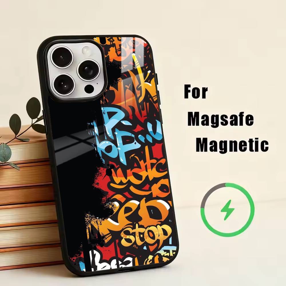 D-Graffiti Characters    Phone Case For iPhone17,16,15,14,13,12,11 Plus,Pro Magnetic For Magsafe Wireless Charging