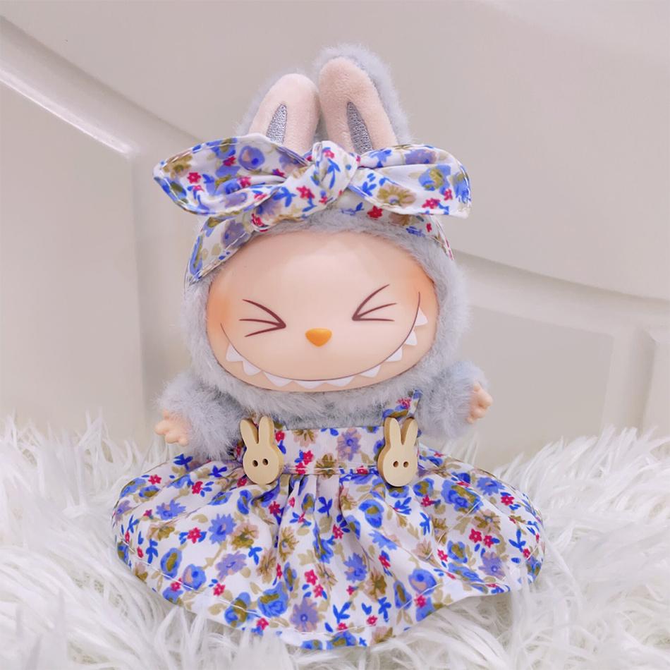 15/17cm Vinyl Plüschpuppenkleidung Labubu Anhänger Glückliches Lila Schleifenkleid Labubu V1/V2/V3 Kleidung Accessoires