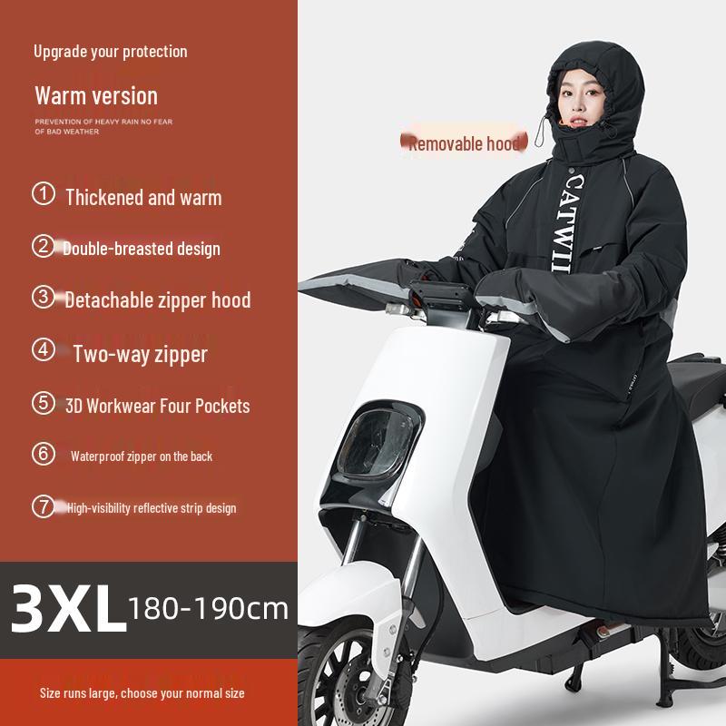 Electric Vehicle Winter Windshield Fleece-Lined Warm Coat for Bicycles & Motorcycles - Cold Weather Windproof Gear