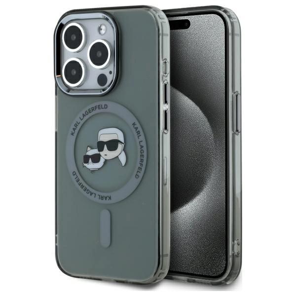 Karl Lagerfeld Klhmp15Lhlskck Iphone 15  Pro 6.1 Czarny/Black Hardcase Iml Metal Karl&Choupette Head Magsafe