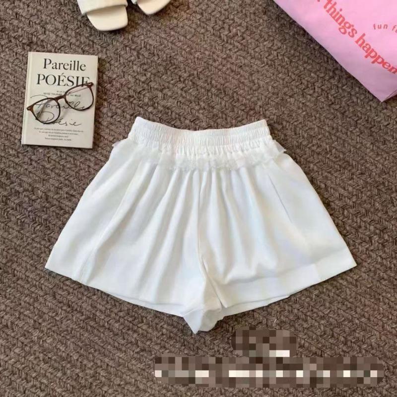 

2025 Sweet Lace Patchwork Wide-Leg Shorts for Women – Summer Style with Elastic Waist XL белый