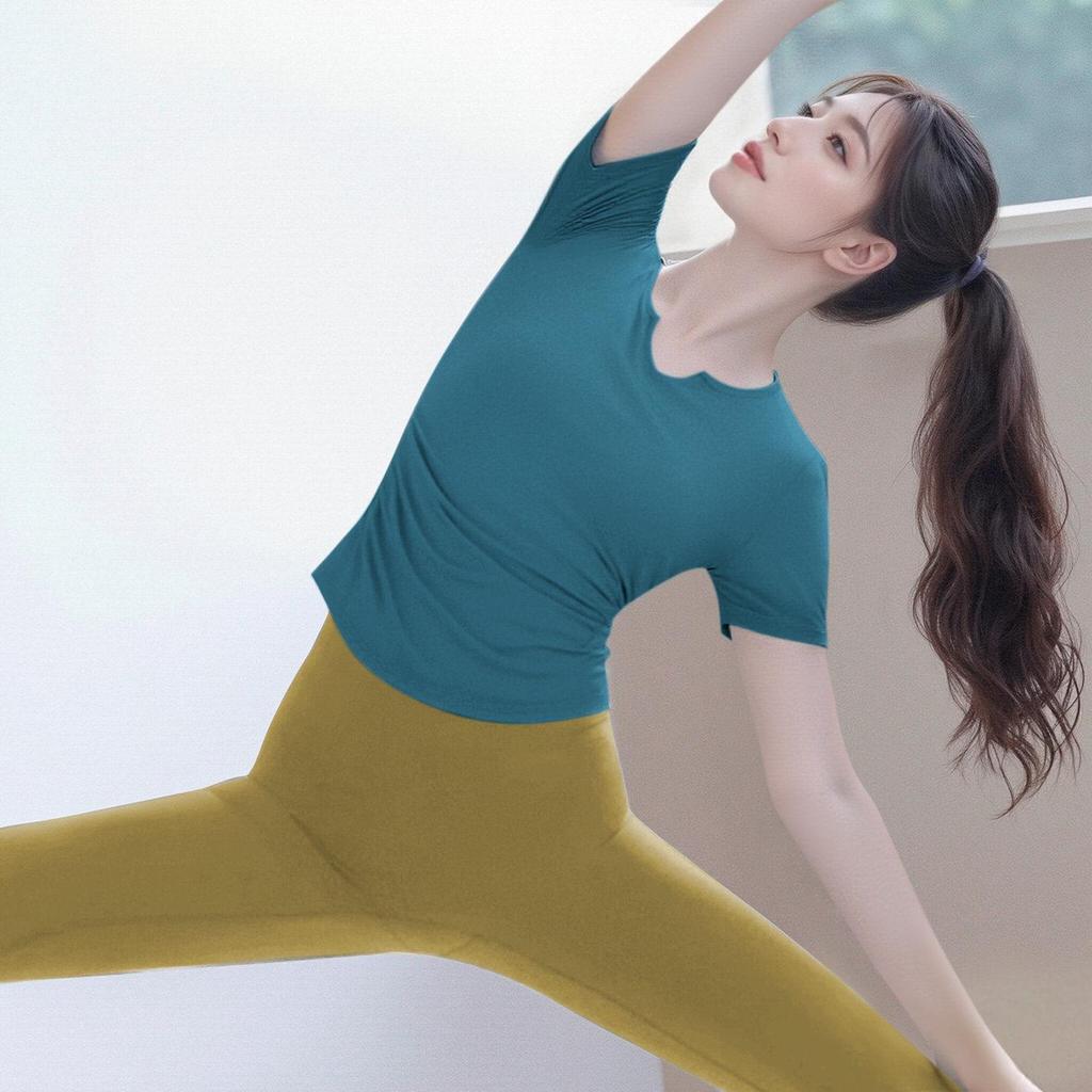 Women's Yoga Suit Set: 2026 High-End Tummy Concealing Pilates & Fitness Short Sleeve Top