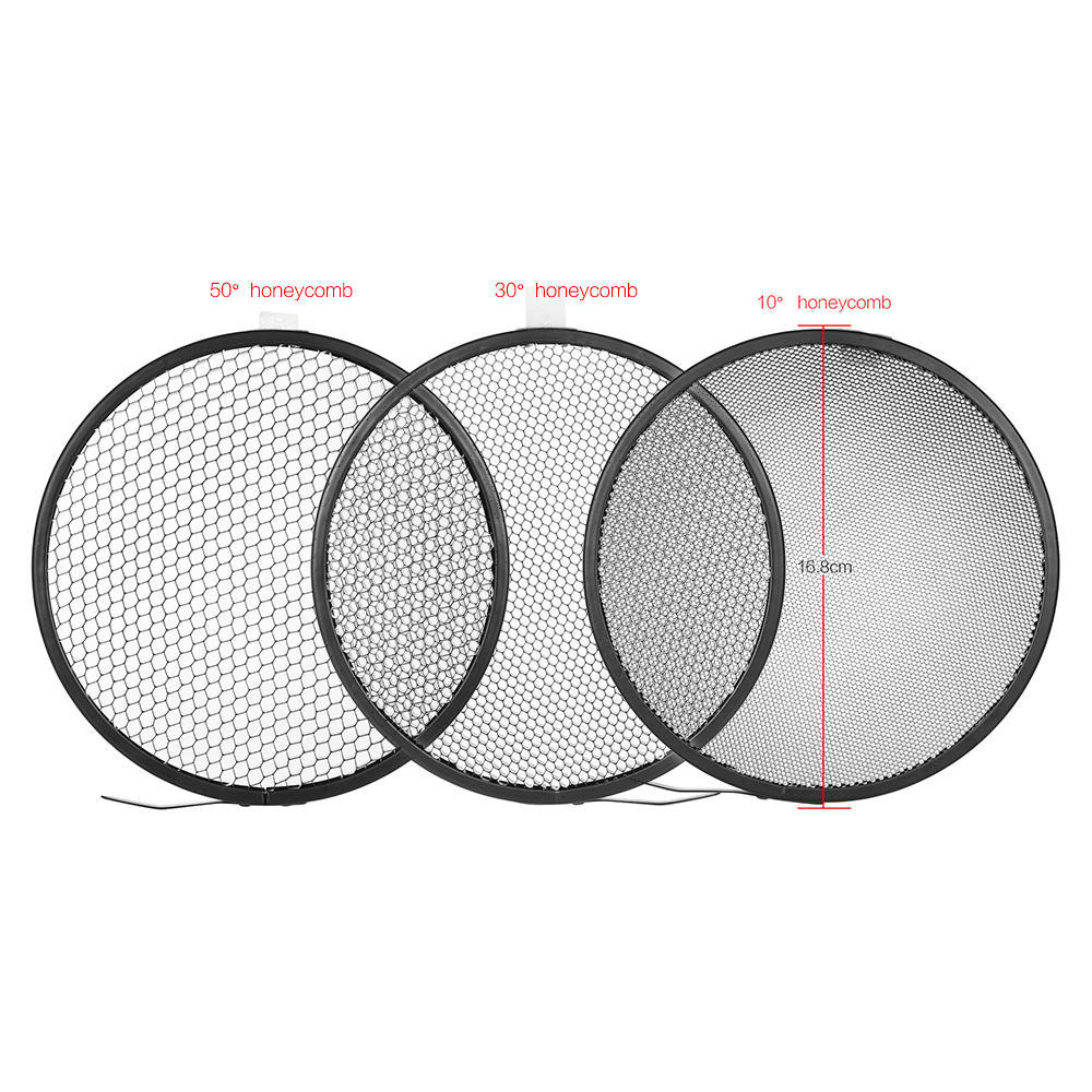 7 Standard Reflector Diffuser Lamp Shade Dish with 10 degrees 30 degrees 50 degrees Honeycomb Grid for Bowens Mount