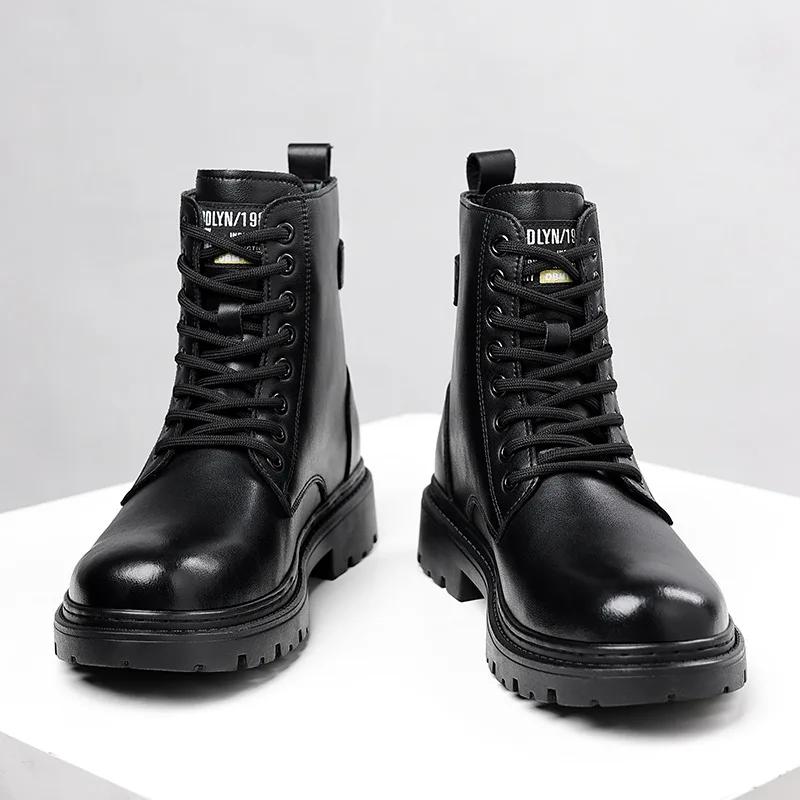 Fashion 2024 Autumn Winter New Designer Platform Boots for Men English-style Cargo Cowhide Ankle Boots Male Fashion Black Men's Shoes