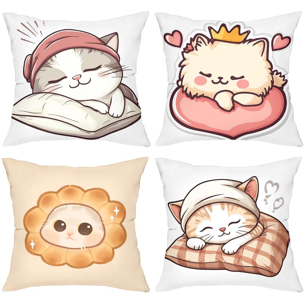 Cute Cartoon Cat Print Square Throw Pillow Covers Pattern Cushion Cover Suitable For Sofa Bedroom Car Pillow Cover