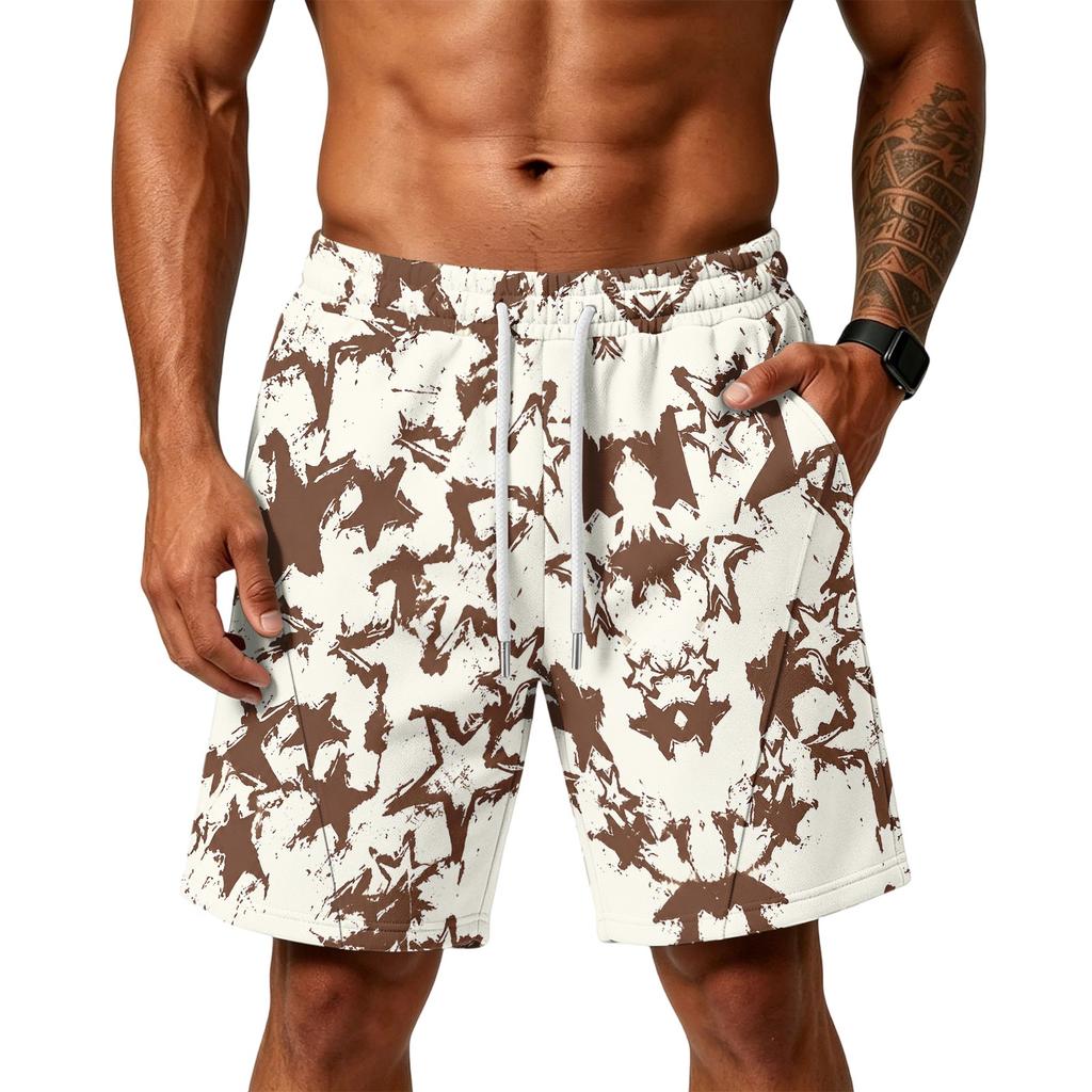 Men’s Layer Loose Shorts with Pockets Camouflage Print Drawstring Waist Gym Training Beachwear