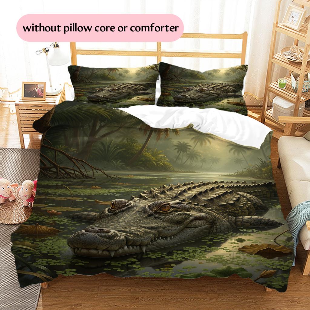 Crocodile Pattern Bedding Home Decoration Birthday Gift (1 * Duvet Cover + 2 * Pillowcase, Without Core)