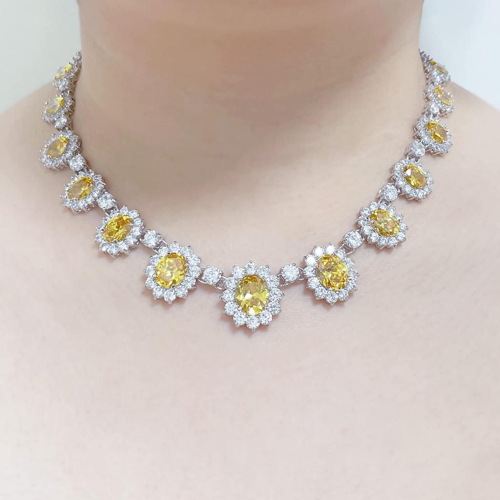 Water World Petal Necklace Round Cut CZ Platinum Plated Wedding Jewelry [LAVINA] Women's (Aquamarine) (Yellow)