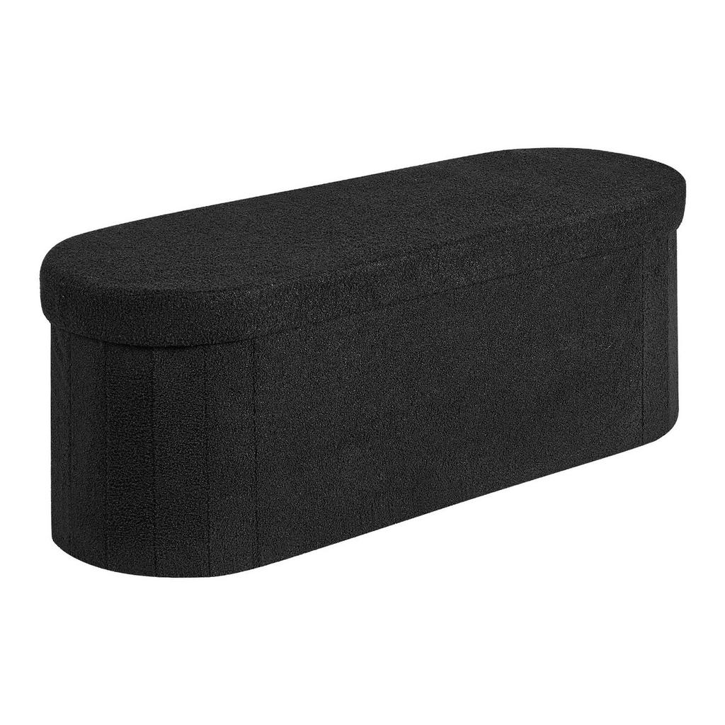 Oval Storage Ottoman Bench, Foldable Teddy Fleece End of Bed Bench, Folding Upholstered Bed Ottoman Chest with Large Storage Space, Supports 660 lbs,