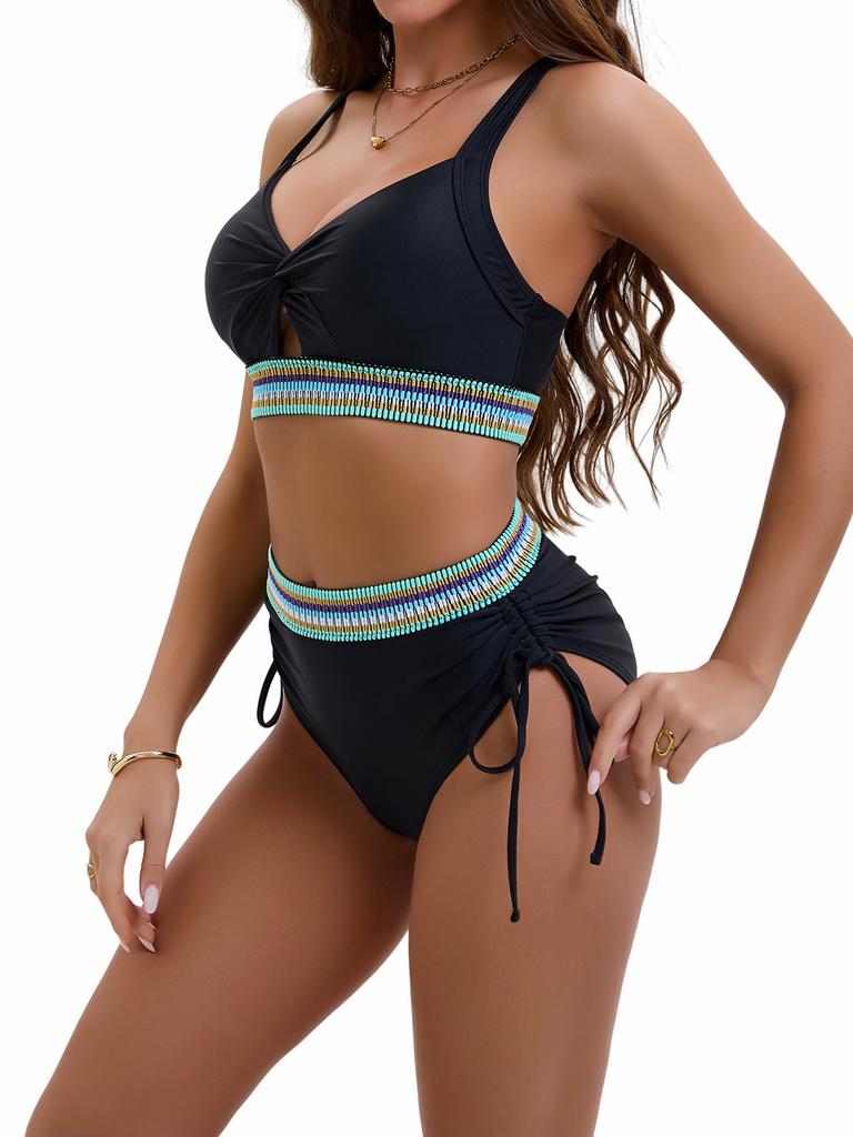 High Waist Drawstring Webbing Sexy Bikini Set Comfortable Elegant Two Piece