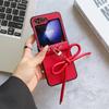 Stripe Texture PU Leather Cover with Bowknot Pendants for Samsung Galaxy Z Flip 6 5 4 3 5G Hard PC Hinge Protective Phone Case