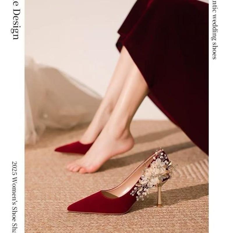 Fashion Satin High Heels Women's Stitch Heel 2025 New Pointed Toe Wedding Shoes