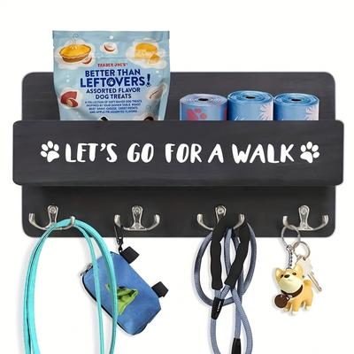 Wall Mounted Organizer, Wooden Storage Shelf For Pet Leashes Collars Toys Entryway Keys Mail Hooks, No Installation Multipurpose Home Storage Rack