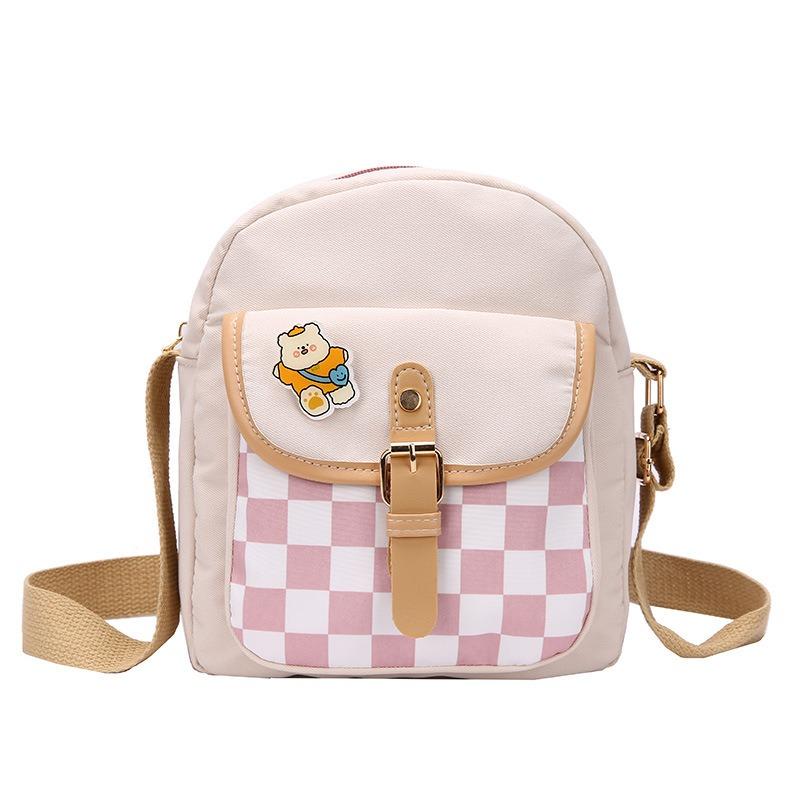 Women's Bag Plaid Nylon Cloth Small Square Bag New Women's Bag Trend Sweet Contrasting Color Shoulder Messenger Bag