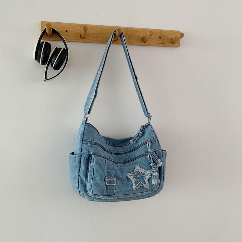 2025 New Fashion Korean Denim Small Square Bag Student Commuter Shoulder Bag Women's Casual Mobile Phone Crossbody Bag