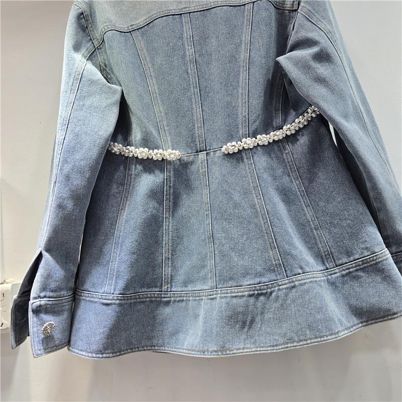European Station Women's 2026 Autumn/Winter Rhinestone Denim Jacket with Waist-Cinched Design