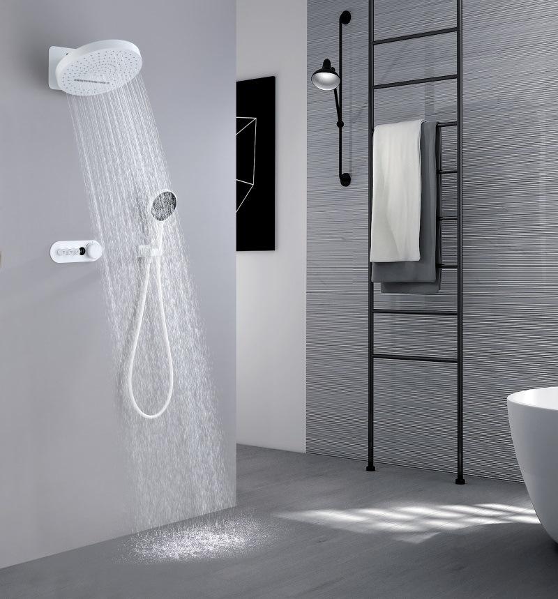 Bathroom Shower Faucet Set Brass Wall Mounted Thermostatic Rainfall style Shower Brush Gold /Gray Finished Three Functions белый