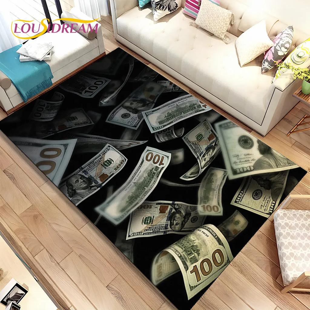 אשליה תלת מימדית דולר אירו כסף דפוס שטח שטיח, שטיח שטיח לבית סלון חדר שינה ספה דקור שטיח לדלת, מחצלת רצפה מונעת החלקה