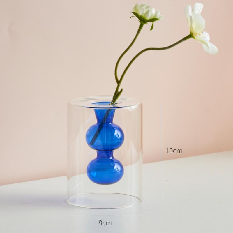 Nordische moderne doppelwandige Vase, kreative hydroponische transparente Glasvase, Wohnzimmer-Desktop-Dekor, personalisiertes Kunstornament