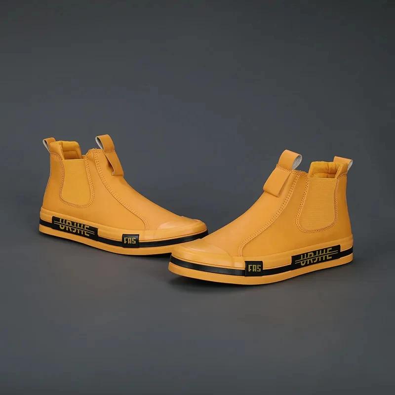 Leather Casual Boots Shoes for Men Fashion Yellow High Top Mens Shoes Leather Man Male Comfortable Loafers Men Shoes Ankle Boots