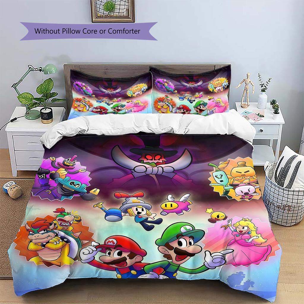 Super Mario Pattern Bedding Quilt Set  Home Decoration  Gift (1 * duvet cover + 2 * pillowcase  without core)