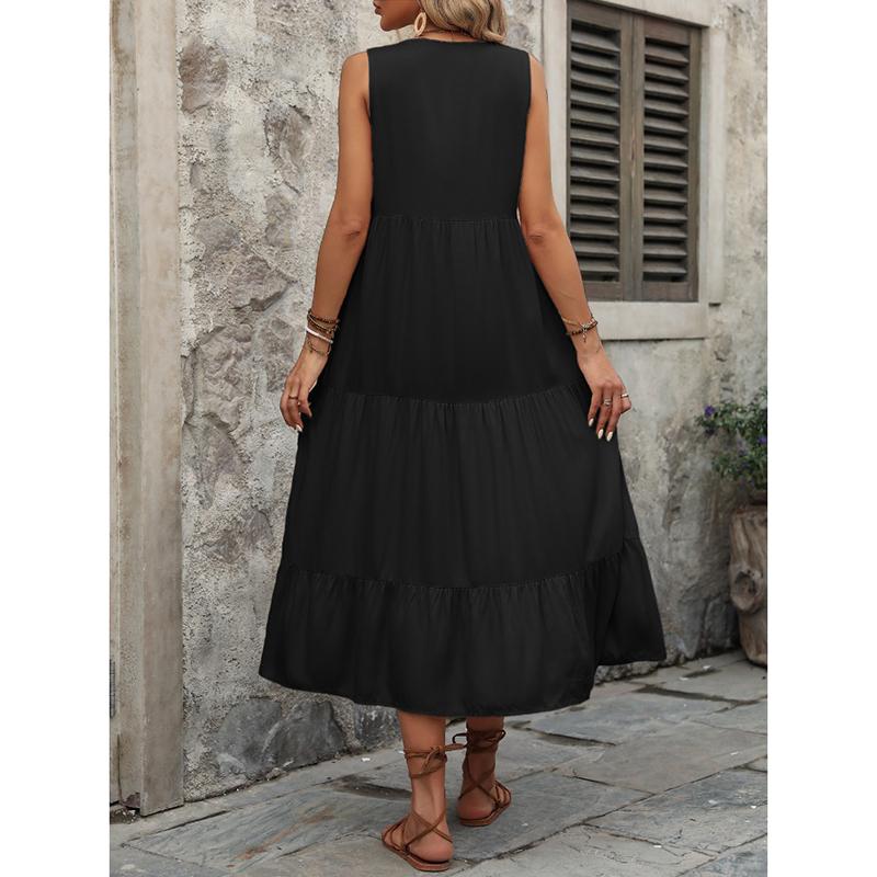 Letní volné ležérní šaty A-linie bez rukávů Dámské elegantní módní plisované plážové dovolenkové šaty Dámské jednobarevné jednoduché štíhlé vintage dámské šaty 26243
