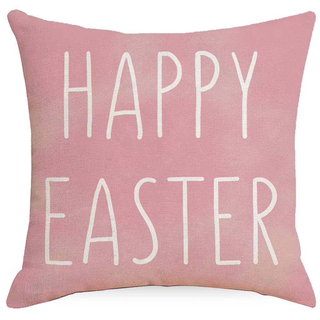 Pink Easter Printed Linen Pillow Case Spring Easter Egg Bunny Home Decoration Pillow Case Cushion