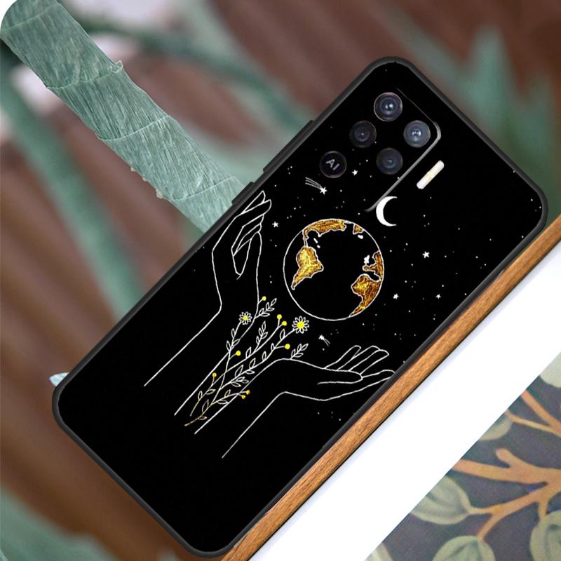 Sun Moon Flowers For OPPO A17 A16 A15 A79 A58 A78 A98 A74 A94 A77 A5 A9 A96 A76 A52 A72 A53S A54S A57S Case